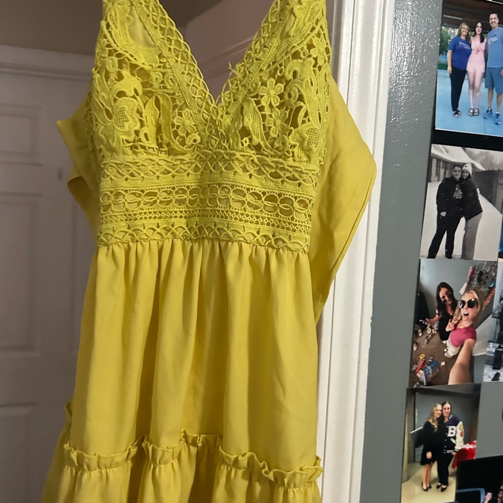 Elegant Yellow Lace Dress